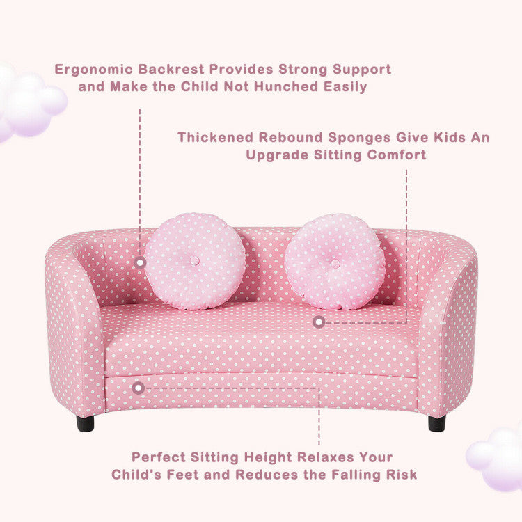 2-Seat Kid's Sofa Armrest Chair with Two Cloth Pillows