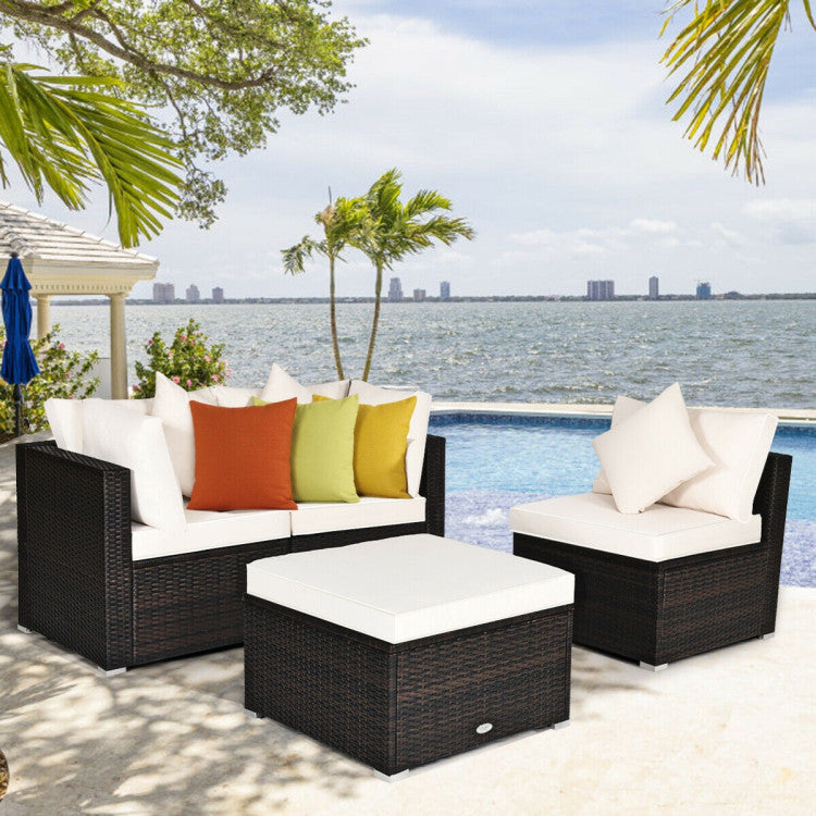 4 Piece Patio Rattan Furniture Set with Removable Cushions and Pillows