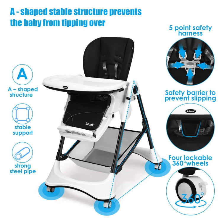 A-Shaped High Chair with 4 Lockable Wheels