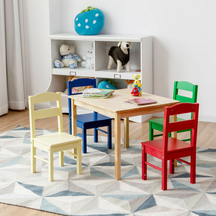 Kids 5-Piece Wooden Table and Chair Set