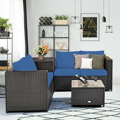 4 Piece Outdoor Patio Rattan Furniture Set with Loveseat and Storage Box