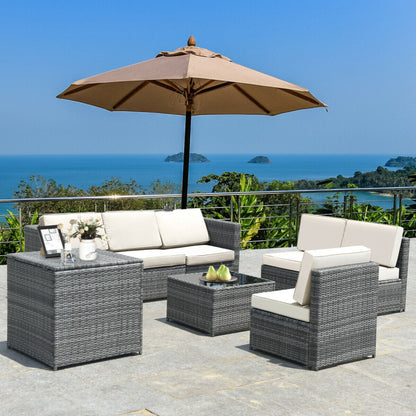 8-Piece Wicker Sofa Rattan Dining Set Patio Furniture with Storage Table