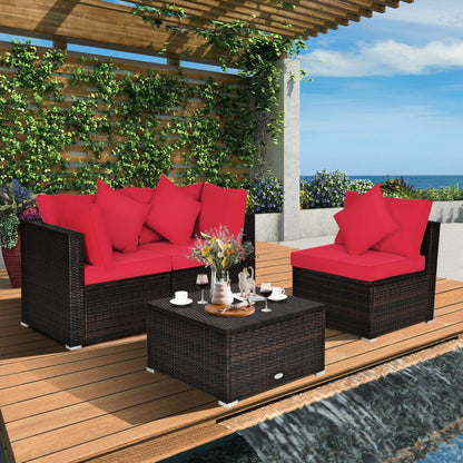 4 Piece Patio Rattan Furniture Set with Removable Cushions and Pillows