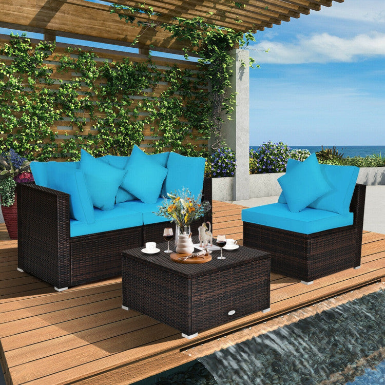 4 Piece Patio Rattan Furniture Set with Removable Cushions and Pillows