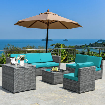 8-Piece Wicker Sofa Rattan Dining Set Patio Furniture with Storage Table