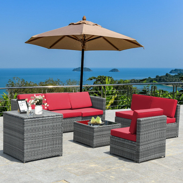 8-Piece Wicker Sofa Rattan Dining Set Patio Furniture with Storage Table