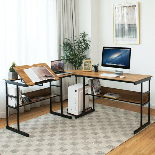 L-Shaped Computer Desk with Tilt-able Tabletop