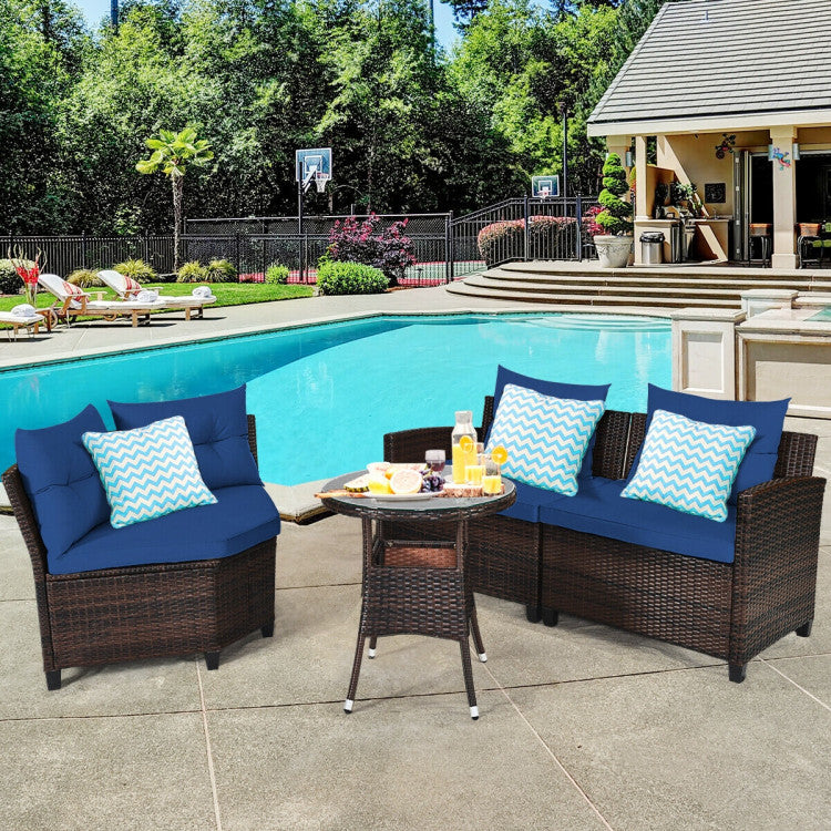 4 Piece Outdoor Cushioned Rattan Furniture Set