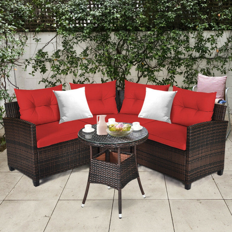 4 Piece Outdoor Cushioned Rattan Furniture Set