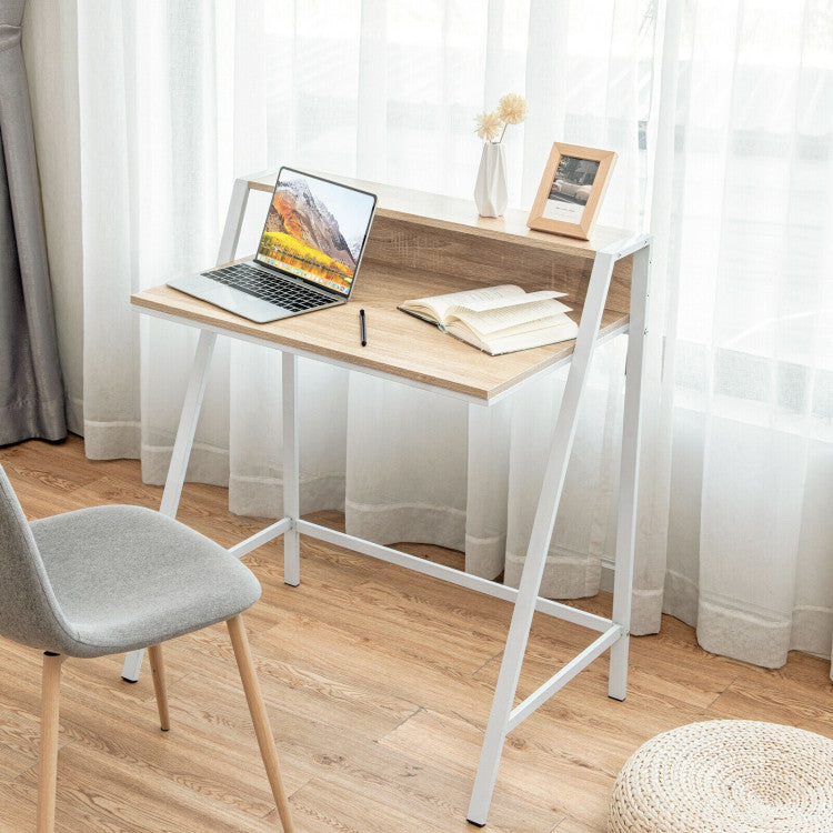 2 Tier Small Computer Desk with Sturdy Frame for Small Place