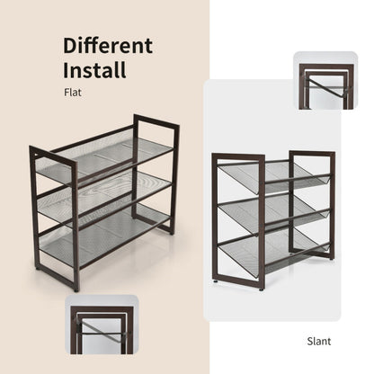 Flat and Slant Metal Shoe Rack for Entryway