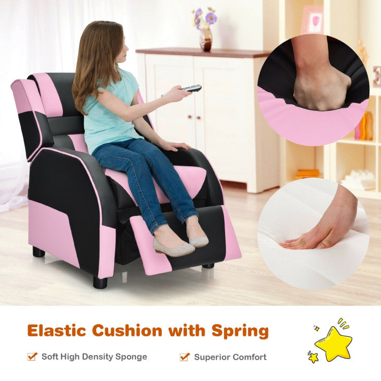 Kids Youth PU Leather Gaming Sofa Recliner with Headrest and Footrest