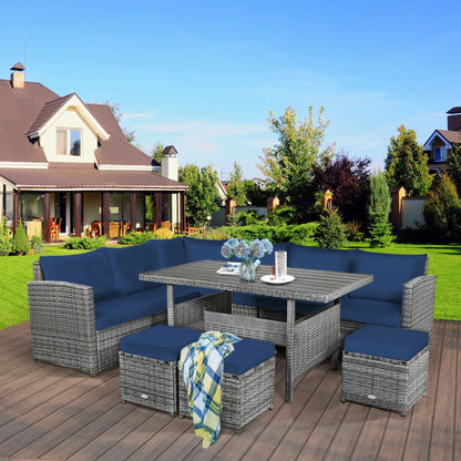7-Piece Outdoor Wicker Sectional Sofa Set with Dining Table