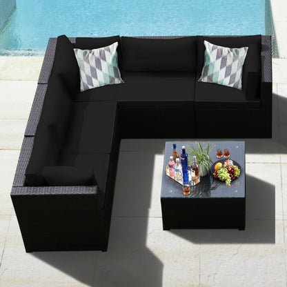 6 Piece Rattan Patio Sectional Sofa Set with Cushions for 4-5 Persons