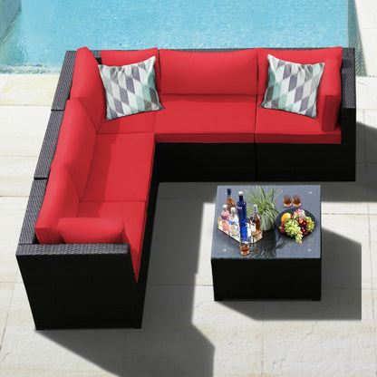 6 Piece Rattan Patio Sectional Sofa Set with Cushions for 4-5 Persons