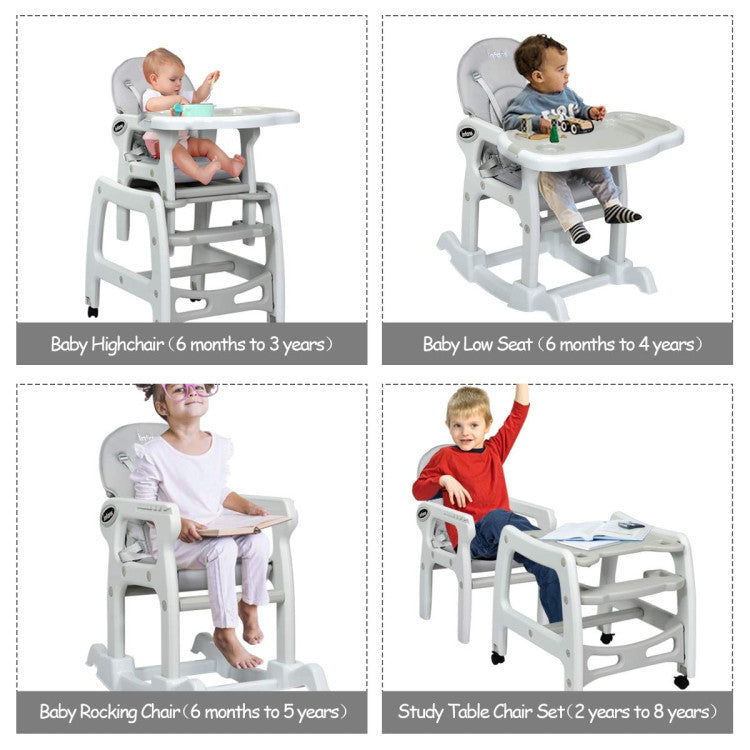 3-in-1 Baby High Chair with Lockable Universal Wheels