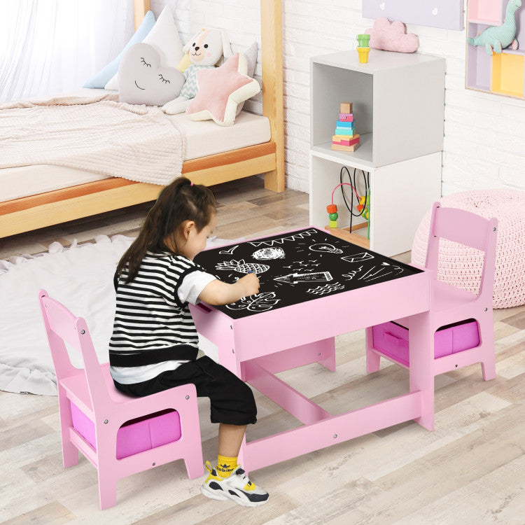 2-In-1 Desktop Kids Table Chairs Set With Storage Boxes