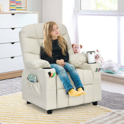 Kids PU Leather/Velvet Fabric Kids Recliner Chair with Cup Holders