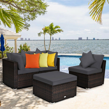 4 Piece Patio Rattan Furniture Set with Removable Cushions and Pillows