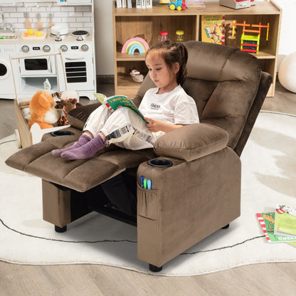 Kids PU Leather/Velvet Fabric Kids Recliner Chair with Cup Holders