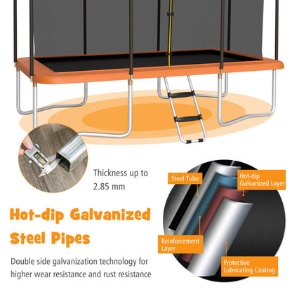 8 x 14' Rectangular Recreational Trampoline with Safety Enclosure Net and Ladder