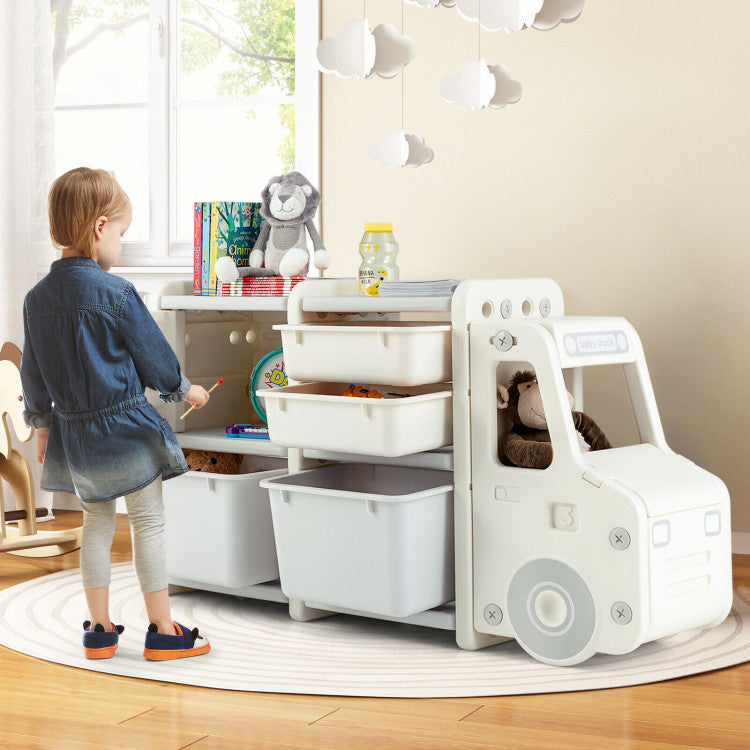 Toddler Truck Storage Organizer with Plastic Bins