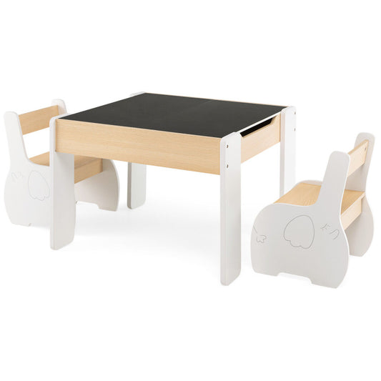 4-in-1 Wooden Activity Kids Table and Chairs with Storage and Detachable Blackboard
