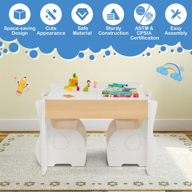 4-in-1 Wooden Activity Kids Table and Chairs with Storage and Detachable Blackboard