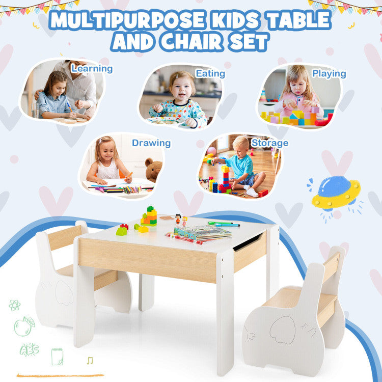 4-in-1 Wooden Activity Kids Table and Chairs with Storage and Detachable Blackboard