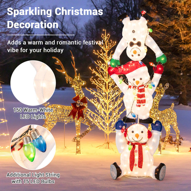 5.6 Ft-Lighted Stacked Snowmen Christmas Decoration