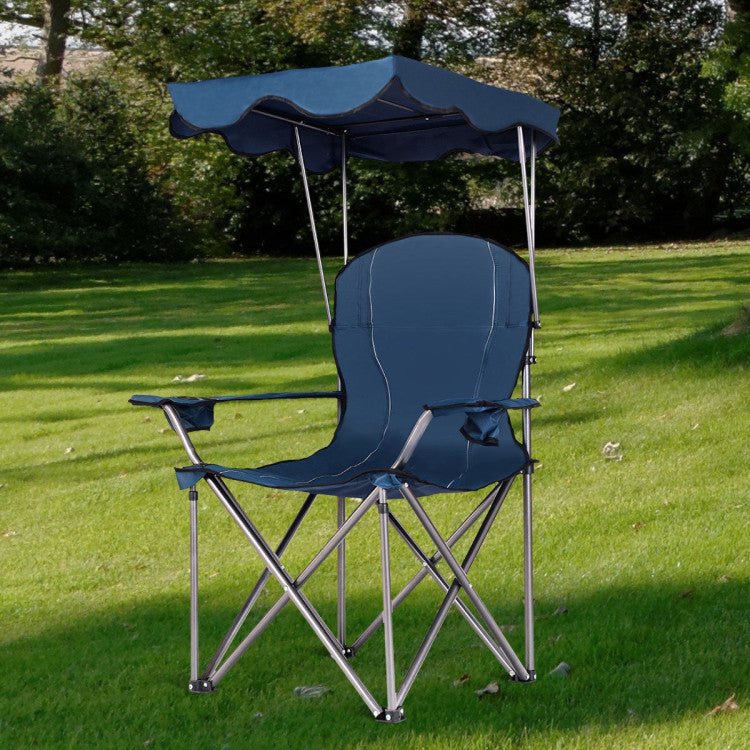 Portable Folding Beach Canopy Chair with Cup Holders