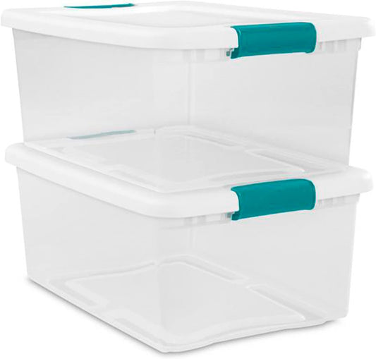 Sterilite Storage Tote - White Lid, Stackable Plastic, Locking Lids Type, 2-Pack, 3.7 Gallon, 16 1/4 in L x 11 1/4 in W x 6 3/4 in H