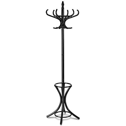 Wooden Standing Coat Rack Tree with 12 Hooks and Umbrella Stand