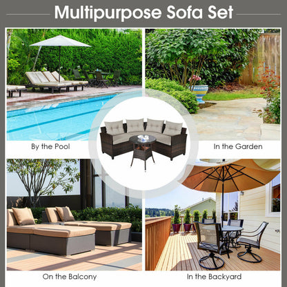 4 Piece Outdoor Cushioned Rattan Furniture Set