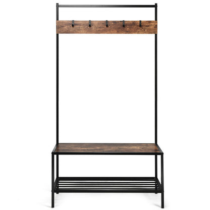 3-in-1 Industrial Hall Tree with Bench and Shoe Storage