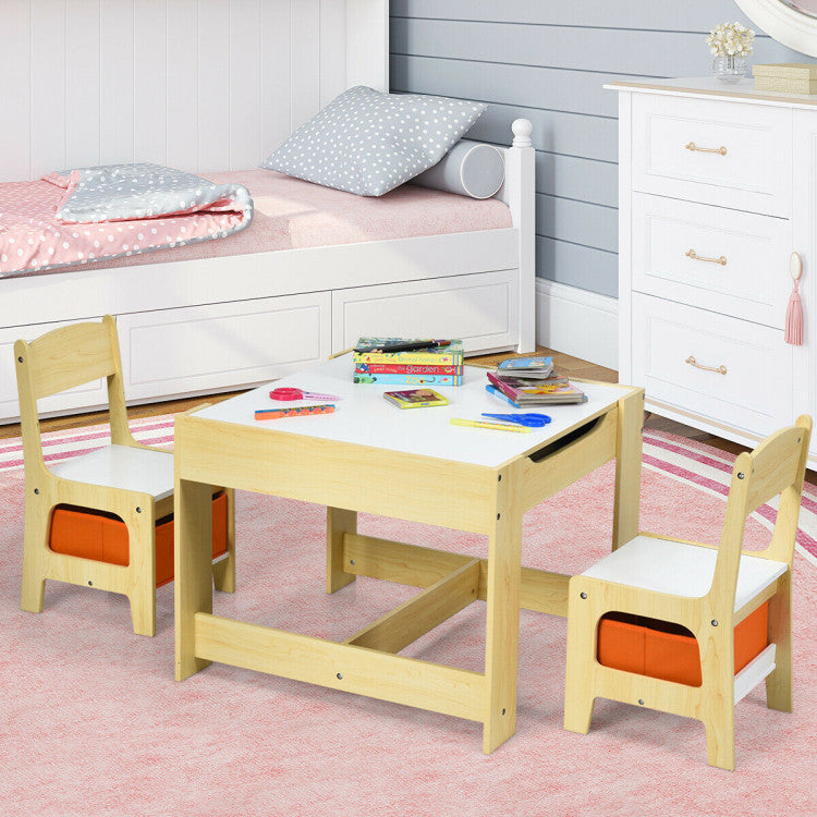 2-In-1 Desktop Kids Table Chairs Set With Storage Boxes