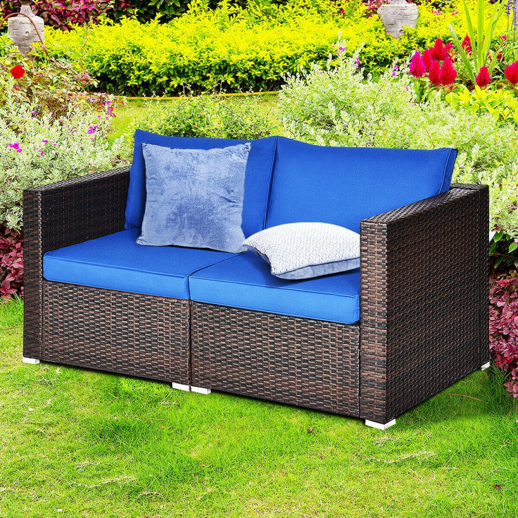 2 Piece Patio Rattan Sectional Conversation Sofa Set