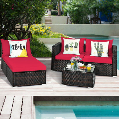 5 Pieces Patio Rattan Sectional Furniture Set with Cushions and Coffee Table