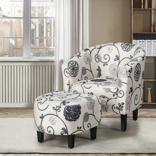 Modern Accent Tub Chair and Ottoman Set with Fabric Upholstered