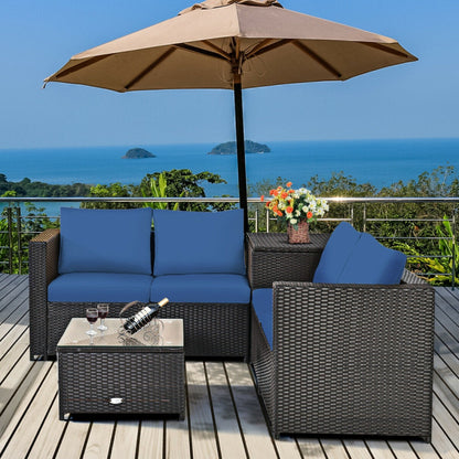 4 Piece Outdoor Patio Rattan Furniture Set with Loveseat and Storage Box