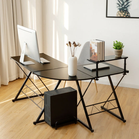58-inch L-Shaped Computer Desk with Movable Shelf and CPU Stand
