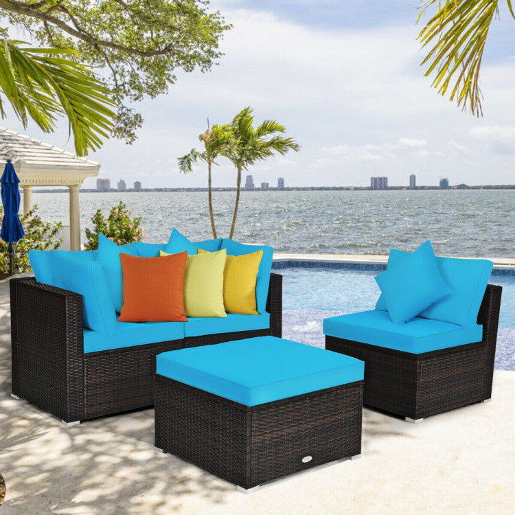 4 Piece Patio Rattan Furniture Set with Removable Cushions and Pillows