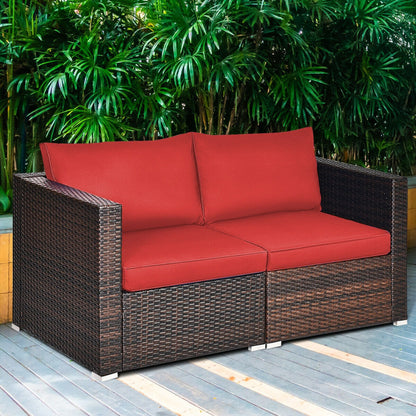 2 Piece Patio Rattan Sectional Conversation Sofa Set