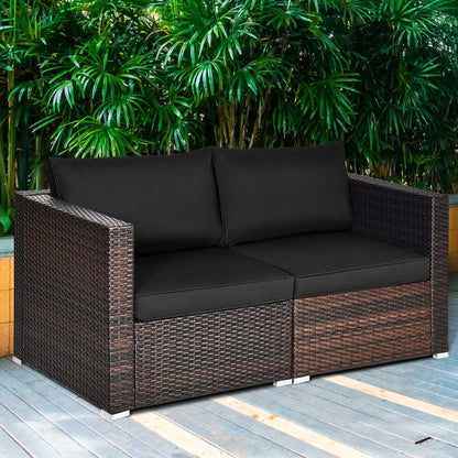 2 Piece Patio Rattan Sectional Conversation Sofa Set