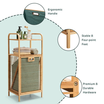 Tilt-out Bamboo Laundry Hamper with 2-Tier Shelf and Removable Liner