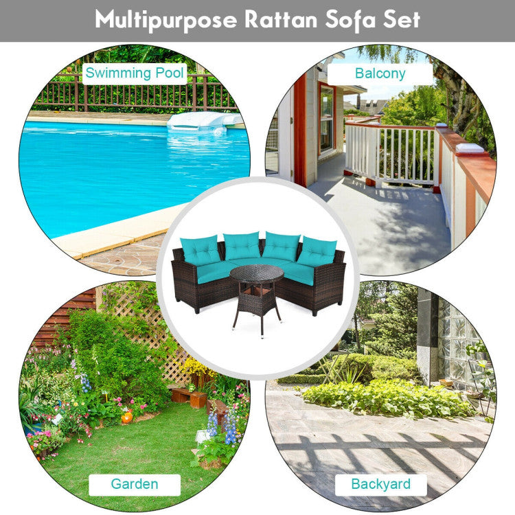 4 Piece Outdoor Cushioned Rattan Furniture Set