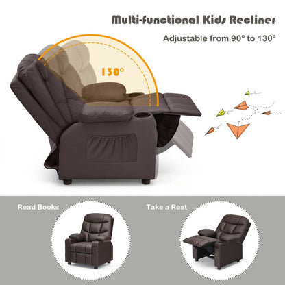 Kids PU Leather/Velvet Fabric Kids Recliner Chair with Cup Holders