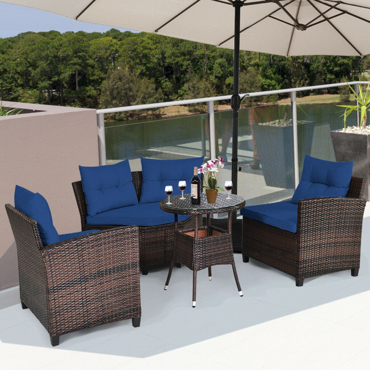 4 Piece Outdoor Cushioned Rattan Furniture Set