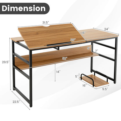 55-Inch Computer Desk with Tiltable Desktop