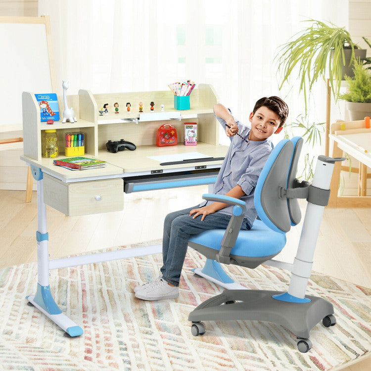 Kids Adjustable Height and Depth Desk Chair with Sit-Brake Casters